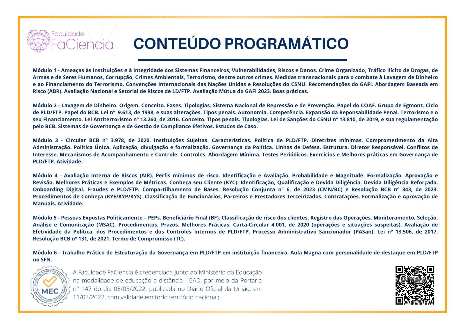 Conteúdo programático do curso de PLD/FT